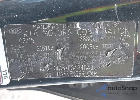 2015 Kia Forte Lx из США, поврежденный, VIN KNAFK4A6XF5424843